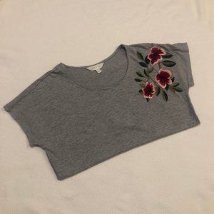 Floral embroidered grey shirt